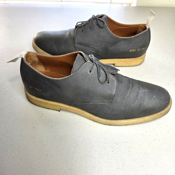 Common Projects Cadet Derby Dark Gray Pebble Grain Leather Shoes Size 47